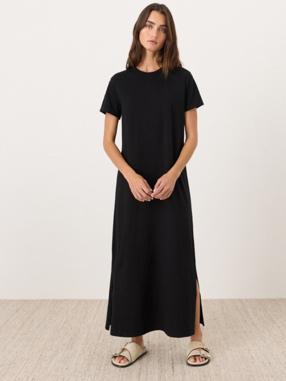 Pact Organic Cotton Women's Black Long Maxi T Shirt Dress Size S